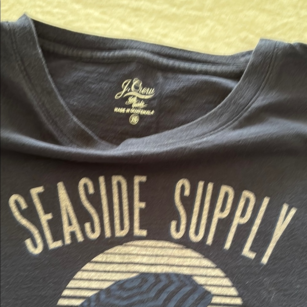 J Crew vintage graphic short sleeve tee, 100% cotton, true navy blue